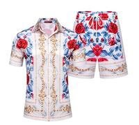 Dasongff Ensemble Ete Homme Ensemble Short + Tee Shirt Chemise de Bowling Hawaïenne à Manches Courte Sportswear 2 Pièce Sets Été Survêtement Jogging Mode T-Shirt et Shorts avec Poche