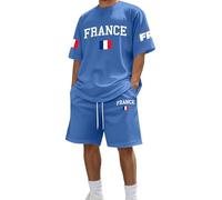 Dasongff Ensemble Short Tee Shirt Homme Sport Ensemble Homme Ete Chic Court Taille Elastique Survetement Souvenir Cadeau Drapeau Français Maillot Coupe du Monde 2026 2 Pièce Jogging