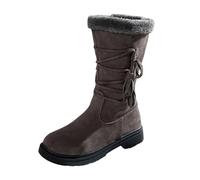 Dasongff Femme Bottes Mi-Mollet plates Bottes Femme Confortable Elégantes Mode cuir véritable Couleur unie Femelles Bottillon Chaudes Souple rétro Cowboy Tige large Automne Hiver Imperméables