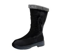 Dasongff Femme Bottes Mi-Mollet plates Bottes Femme Confortable Elégantes Mode cuir véritable Couleur unie Femelles Bottillon Chaudes Souple rétro Cowboy Tige large Automne Hiver Imperméables
