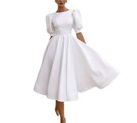 Dasongff Femme Robe Longue de Cérémonie à la Taille, Chic Manches Lanterne -Dos Nus - de Soirée Cocktail Demoiselle d'honneur Mariage Fête Aniversaire - Blanc, S~XXL