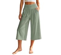 Dasongff Foldover Pants Pantalon Capri Large avec Poches pour Femme Taille Haute Stretch Doux Corsaire 3/4 Pantalon Cropped Élégant et Décontracté pour Quotidien, Yoga Opaque, Bureau et Voyage