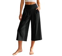 Dasongff Foldover Pants Pantalon Capri Large avec Poches pour Femme Taille Haute Stretch Doux Corsaire 3/4 Pantalon Cropped Élégant et Décontracté pour Quotidien, Yoga Opaque, Bureau et Voyage