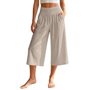 Dasongff Foldover Pants Pantalon Capri Large avec Poches pour Femme Taille Haute Stretch Doux Corsaire 3/4 Pantalon Cropped Élégant et Décontracté pour Quotidien, Yoga Opaque, Bureau et Voyage