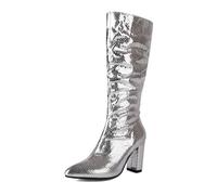 Dasongff Gogo Boots Botte Haute Jusqu'au Genou Femme de Cowboy Brillantes avec Talon Entonnoir à Paillettes Métallique Deguisement Disco Bottes Femme Botte de Cow-Boy Western avec Eclair Latérale