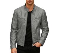 Dasongff Hommes Blouson en Similicuir Écologique d'hiver avec Un Col Montant Haut de Transition Matelassee Moto Pilote Zippé Fermeture Eclair Casual Veste en Cuir Cool Classique