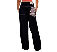 Dasongff Jean Femme Taille Basse Coupe Droite Straight Baggy Jambes Large Cherry Blossom Baggy Jeans Pantalon Japonais Sakura Y2K Anime Harajuku Annee 20 Wide Leg Denim Pants