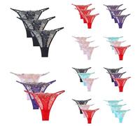 Dasongff Lot de 3 String Ficelle Femme Sexy Chic Dentelle Lingerie Sexy Hot Chaude Nu Culotte Taille Basse sous Vêtements Slip Tanga Femmes Transparente G-String Coquin sans Couture Slips