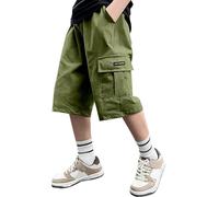 Dasongff Pantacourt Cargo Enfants Garçons Pantalon Casual D'extérieur Multi-Poches Short Running avec Poche Adolescent Uni Couleur Pyjama Short avec Poches Pantacourt Sport 3/4 Bermuda