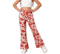 Dasongff Pantalon Disco des Années 70 Enfant Fille, Pantalon à Pattes D'éléphant Hippie Costumes de Carnaval Filles Long Legging Pantalons Evase Taille Haute Hippie Fleurie Imprime Pants