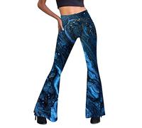 Dasongff Pantalon Patte d'Eph Disco Femme Legging Ajusté Stretch Hippie Déguisement Femme Années Haut et Costumes de Carnaval 60's Groovy Baby Serious Fun d'Eléphant Imprimé Floral Tendance