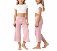 Dasongff Pantalon Sarouel pour Enfant Filles Coral Foldover Pants Foldover Flare Leggings Pantalon Capri Confortable Longueur 3/4 Taille Élastiquée Extensible pour La Détente, Le Yoga Et La Plage