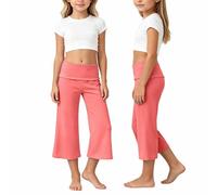 Dasongff Pantalon Sarouel pour Enfant Filles Coral Foldover Pants Foldover Flare Leggings Pantalon Capri Confortable Longueur 3/4 Taille Élastiquée Extensible pour La Détente, Le Yoga Et La Plage