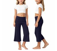 Dasongff Pantalon Sarouel pour Enfant Filles Coral Foldover Pants Foldover Flare Leggings Pantalon Capri Confortable Longueur 3/4 Taille Élastiquée Extensible pour La Détente, Le Yoga Et La Plage
