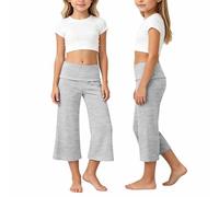 Dasongff Pantalon Sarouel pour Enfant Filles Coral Foldover Pants Foldover Flare Leggings Pantalon Capri Confortable Longueur 3/4 Taille Élastiquée Extensible pour La Détente, Le Yoga Et La Plage