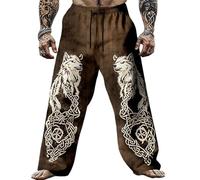 Dasongff Pantalon Vikings Homme Large Impriméla Mythologie Nordique Traditionnels Pantalon Jogging Léger Respirant Taille élastique Cordon De Serrage pour Jogging Vacances Festivals