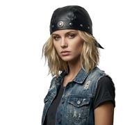 Dasongff Punk Biker Cap pour Homme Femme Vélo Bandana en Cuir pour Moto Bandana de Cyclisme Doublure Casque Réglable Tête Mort Casquette de Motard