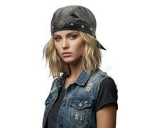 Dasongff Punk Biker Cap pour Homme Femme Vélo Bandana en Cuir pour Moto Bandana de Cyclisme Doublure Casque Réglable Tête Mort Casquette de Motard