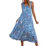 Dasongff Robe Longue Femme Bohème Chic Maxi Dress sans Manches à Motifs Imprimés Style Décontracté Tenue pour Été Plage Vacances Voyage Estivale