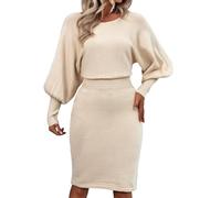 Dasongff Robe Pull Femme Hiver Robe Chic et Elegant à Col Haut Tricoté Mi-Longue Robes Chaud à Manches Longues Elástique Pull Femme Slim Fit Couleur Unie Doux Automne Hiver