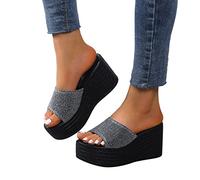 Dasongff Sandale Semelle Epaisse Sexy Club Femme Claquette Paillette Plateforme Bout Ouvert Été Sandales de Plage Talons Compensée Haut Tongs Pantoufles Slip-on Enfiler Grande Taille pour Femmes