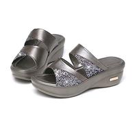 Dasongff Sandales Claquette Semelle Épaisse Sandales Femme Été Confortable Compensée Grande Taille Chaussures Plate-Forme Wedge Sandales Brillante Semelle Souple Mules Compensees Confort