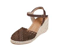 Dasongff Sandales Compensées Femme Eté Espadrilles en Sparte au Crochet à Plateforme Chaussures à Bout Fermé en Dentelle Confort Bride Cheville Vintage Vacances Talon Sandales Espadrilles Femme