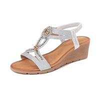 Dasongff Sandales Compensées Femme Ornements Floraux Semelle Plateforme Style Espadrille d'été à bout ouvert épaisse élastiques décontractées Chaussure