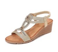 Dasongff Sandales Compensées Femme Ornements Floraux Semelle Plateforme Style Espadrille d'été à bout ouvert épaisse élastiques décontractées Chaussure