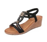 Dasongff Sandales Compensées Femme Ornements Floraux Semelle Plateforme Style Espadrille d'été à bout ouvert épaisse élastiques décontractées Chaussure
