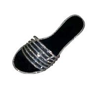 Dasongff Sandales d'été pour femme et fille - Claquettes de maison tendance plates avec strass - Paillettes - Pour l'été