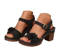 Dasongff Sandales et Nu-Pieds Bohême Femme Ete Confortable Talon Bloc Chaussures De Marche Fleurs Antidérapantes Respirantes Sandale Bout Ouvert et Plateforme Comfy Romaines