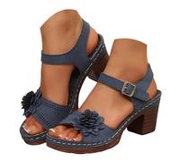 Dasongff Sandales et Nu-Pieds Bohême Femme Ete Confortable Talon Bloc Chaussures De Marche Fleurs Antidérapantes Respirantes Sandale Bout Ouvert et Plateforme Comfy Romaines