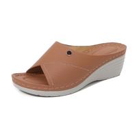 Dasongff Sandales Femme Cuir été Confortable Talon Chaussons Femme d'été Légères Antidérapantes Sandales Compensées Orthopédiques et nu-pieds avec Bande Croisée pour Piscine Plage Pas Cher Pas Cher
