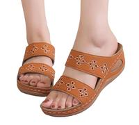 Dasongff Sandales Plates Femme Confortable PU Été Bout Ouvert Rome Chaussures Vintage Pantoufles de Plage Vacances d'extérieur Slippers Tongs avec Strass Fleurs élégantes Boucle Réglable Pas Cher