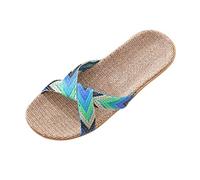 Dasongff Sandales pour femme Pantoufles d'été bohème Sandales à plateforme à bout ouvert Plateforme - Pantoufles en lin Tricotées colorées Sangle croisée