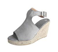 Dasongff Sandales Talon Compensé Espadrille Femme Été Semelle Epaisse Sandales en Paille Été Confortable Compensée Élégant Chaussures Plate-Forme Bout Ouvert Pas Cher Grande Taille pour Femmes