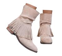 Dasongff Santiags Femme à Glands Rétro Western Bottes Indiennes Frange - Bottes de Cowboy pour Femmes Antidérapant Botte Mi-Mollet Bottes d'hiver Classiques Bottes Motard Mollets Larges