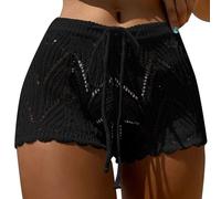 Dasongff Shorts Plage Femmes Sarong Wrap Sheer Cover Ups Jupe Short Coverups pour Bikini Maillots de Bain Bohème Shorts de Bain Maille Bikini Shorty Tricot Crochet Bas de Maillot de Bain