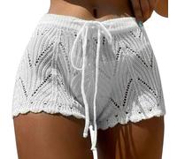 Dasongff Shorts Plage Femmes Sarong Wrap Sheer Cover Ups Jupe Short Coverups pour Bikini Maillots de Bain Bohème Shorts de Bain Maille Bikini Shorty Tricot Crochet Bas de Maillot de Bain