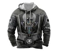 Dasongff Sweat À Capuche D'armure pour Hommes Viking, Pull À Capuche Rétro Cosplay Entièrement Imprimé en 3D avec Motif Yggdrasil, Veste Décontractée d'automne