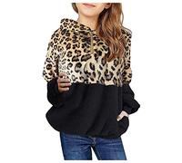 Dasongff Sweat à Capuche en Peluche Enfant Fille Sweat-Shirt Zippé à Manches Longues Sweatshirt Léopard Femme Los Angeles Pullover Casual Veste Teddy Outerwear avec Poche Automne Hiver