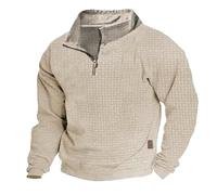 Dasongff Sweat Homme sans Capuche Jacquard Pull col Roulé Homme Pullover 1/4 Zip Tricot Gaufré Pulls Manches Longues et Poignets Côtelés pour la Ville, Les Voyages et Loisirs