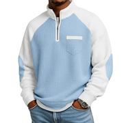 Dasongff Sweat Homme sans Capuche Tricot Gaufré Pull Finement Côtelé Zippé 1/4 Pullover Tricoté Jacquard Sweatshirts Waffle Manches Longues Coupe Slim Pull Col Roulé Fine Basic