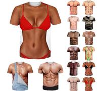 Dasongff T-Shirts Musclés 3D pour Hommes Déguisement Imprimé avec des Abdos Original T-Shirt Manche Courte Unisexe Motif Muscle 3D Imprimé Décontracté Tops Graphic Tees