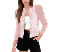 Dasongff Veste Paillettes Femme Court Ouvert à Manches Longues Veste Brillant Gilet à Sequins Disco Fête Clubwear Cardigan Chic et Elégant Blouson Boléro à Paillettes pour Soirée Cocktail Carnaval