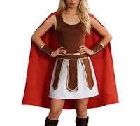 DASONLUE Costume de gladiateur romain pour femme - Avec cape et manchettes - Sans manches - Courte - Romain - Grecs - Déguisement de carnaval