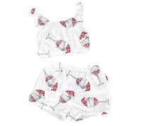 DASONLUE Ensemble de pyjama de Noël pour femme avec design élégant verre à vin rouge - Deux pièces - Décontracté - Comme gilet, haut, short en peluche moelleux, débardeurs et pantalon polaire, Blanc