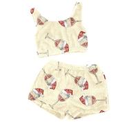 DASONLUE Ensemble de pyjama de Noël pour femme avec design élégant verre à vin rouge - Deux pièces - Décontracté - Comme gilet, haut, short en peluche moelleux, débardeurs et pantalon polaire, beige