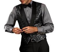 DASONLUE Gilet à paillettes pour homme - Col en V - Brillant - Vintage - Disco des années 70 - Clubwear - Gilet brillant - Costume de carnaval, Noir , XXL